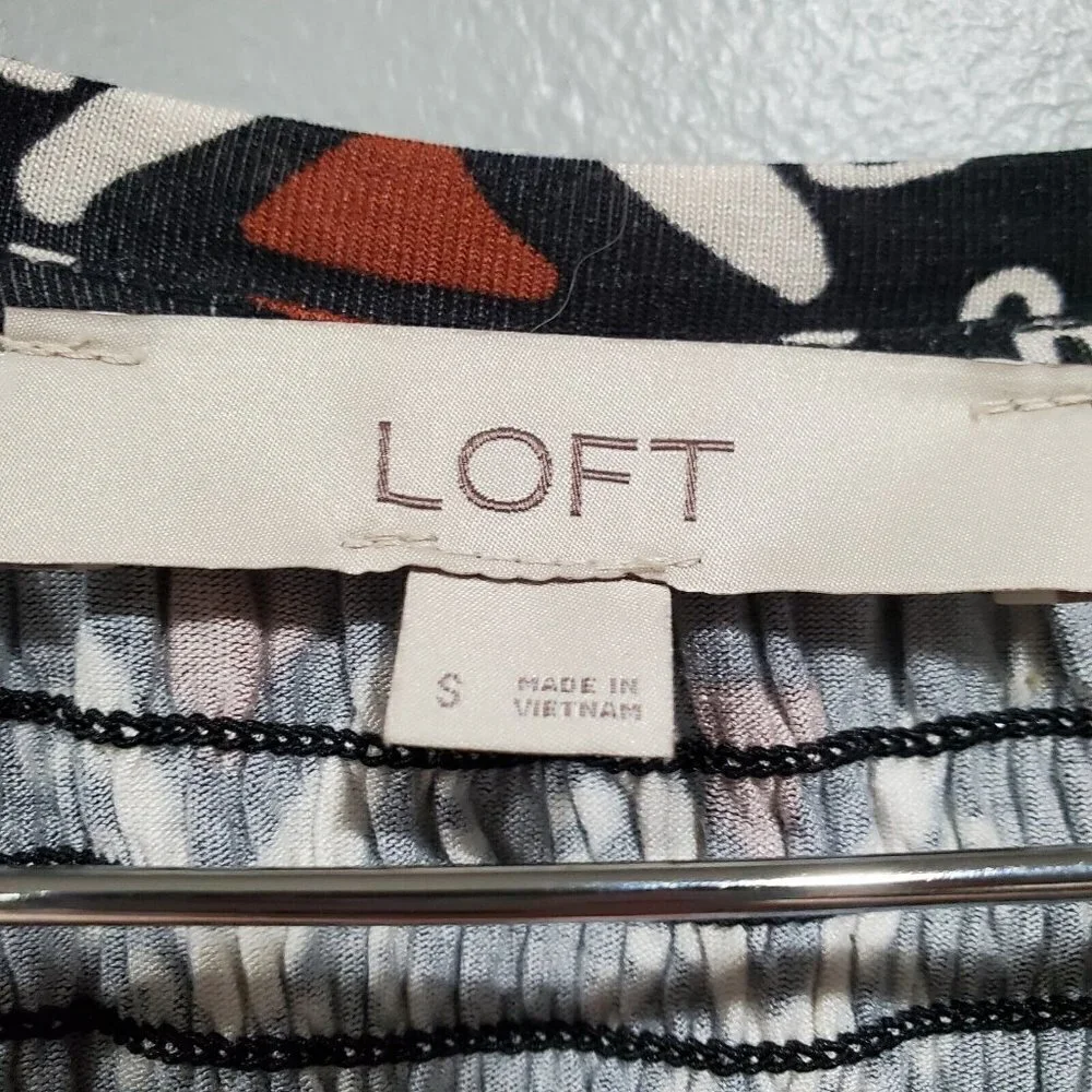 Loft Women's Brown Black Shift Dress Midi Sleeveless Casual Smocked Back Sz S - Picture 11 of 11